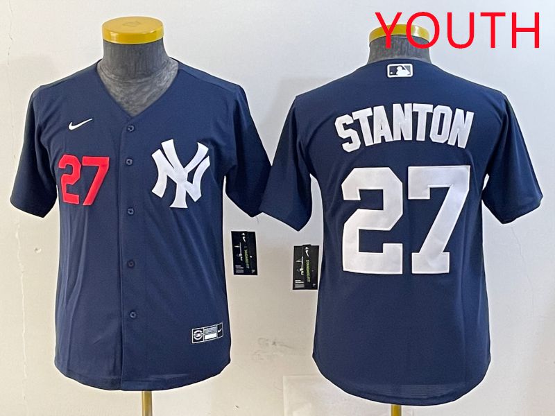 Youth New York Yankees #27 Stanton Blue Game 2025 Nike MLB Jersey style 2->youth mlb jersey->Youth Jersey